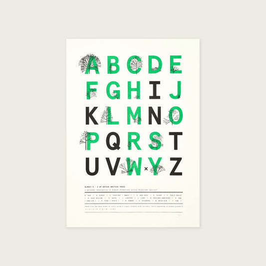 A3 Limited Edition A - Z of Trees Risograph Print